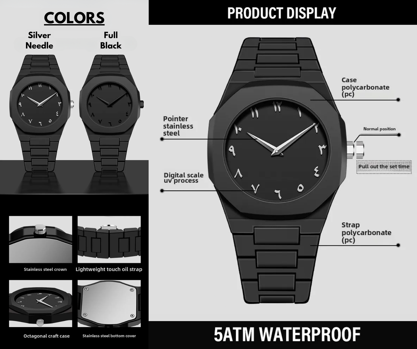 Stainless Steel Arabic Watch